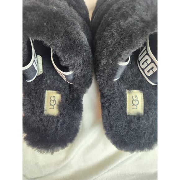 UGG Oh Yeah slide slippers womens sz 7 black strappy comfort preppy fuzzy - Picture 3 of 6
